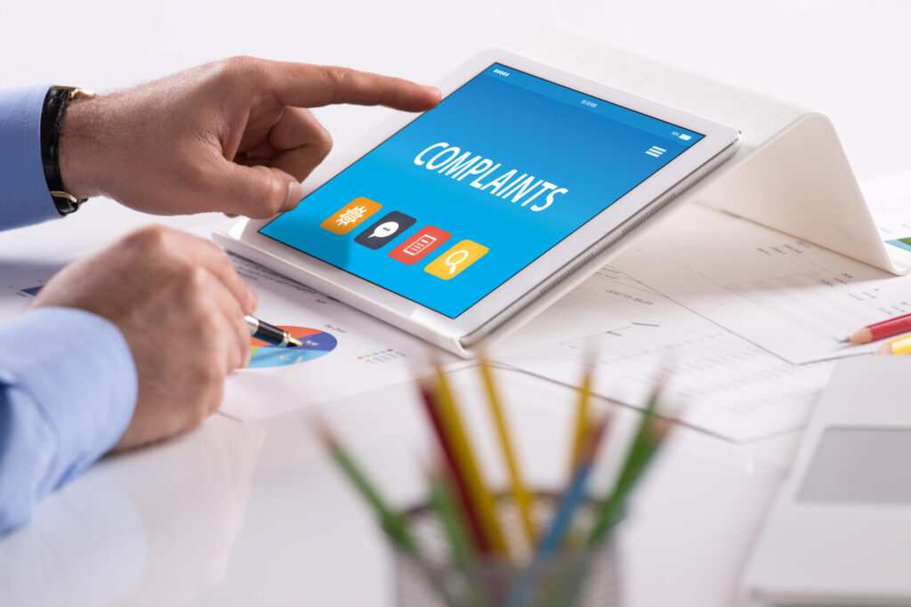 COMPLAINTS CONCEPT ON TABLET PC SCREEN