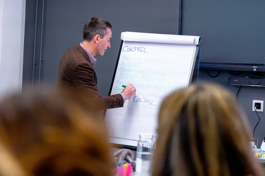 Man drawing on flipchart